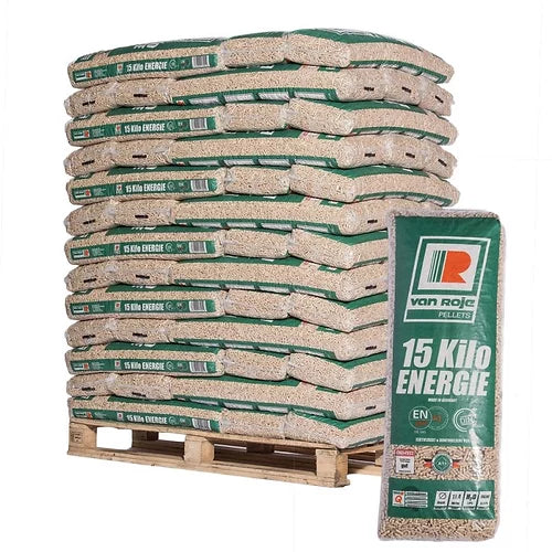 Deutsche Premium Holzpellets Van Roje – Palette 975kg (65 Säcke)